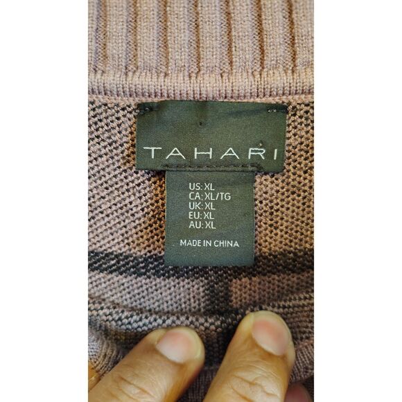 Tahari Women's Pink and Black Plaid Mock neck sweater - Picture 3 of 6